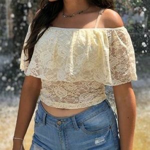 White flowery crop top